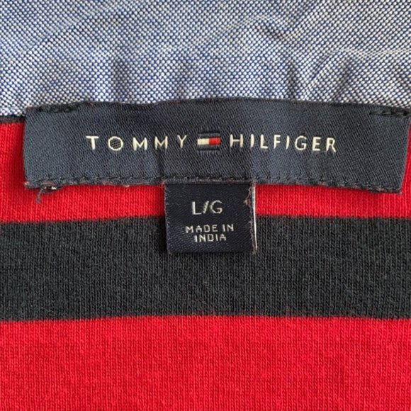 Tommy Hilfiger Red Blue Striped Nautical Women's Shirt Size Large - Picture 4 of 8